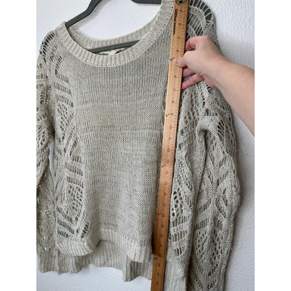 Staring at Stars Beige Tan Open Stitch Thin Round Neck Sweater Small - Picture 11 of 12